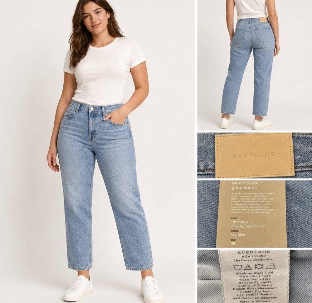 NWT Classic Everlane Women's Curvy Straight Crop Jeans Size 35 Sky Blue Wash